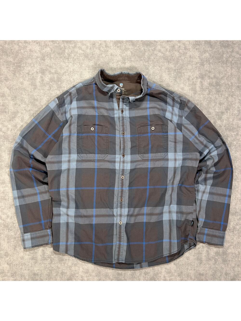 Kuhl Fugitive Flannel blue/grey outdoors hiking button up shirt mens XL
